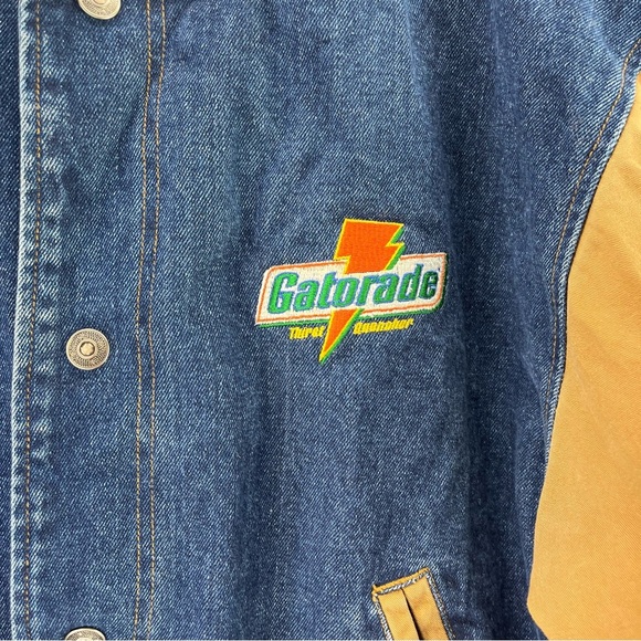 Vintage Dunbrooke Gatorade Varsity Denim Tan Bomber Jacket Mens Large Y2K - Picture 4 of 9